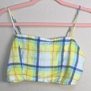 Forever 21 Yellow & White Plaid Crop Top - S